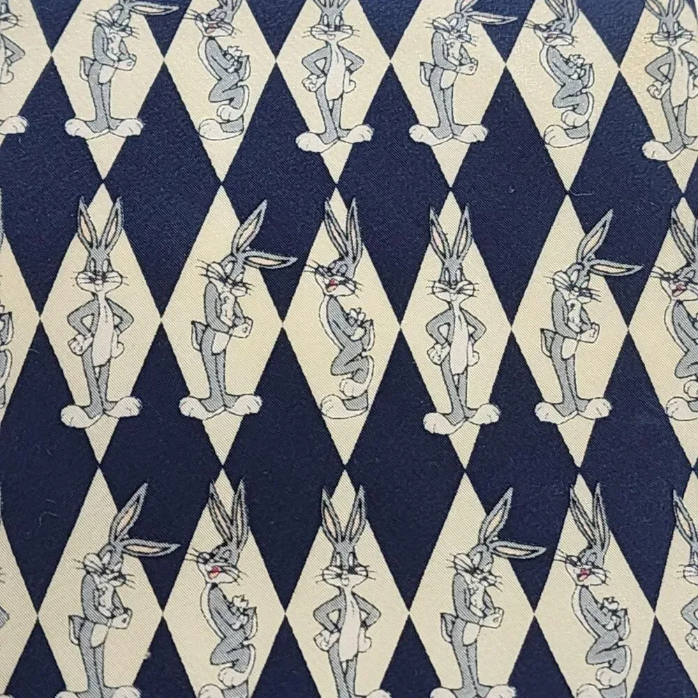 Vintage Warner Bros Studio Store Tie Mens Navy Bugs Bunny Silk Looney Tunes 90s